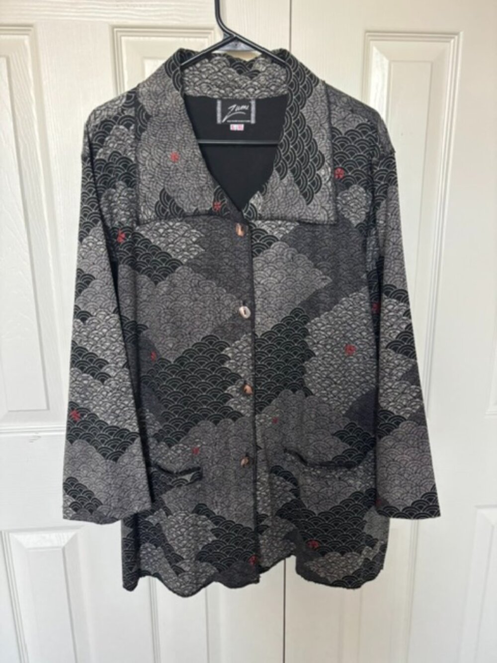 Zumi L/XL Blazer Jacket Patterned Black White Red, 100% cotton